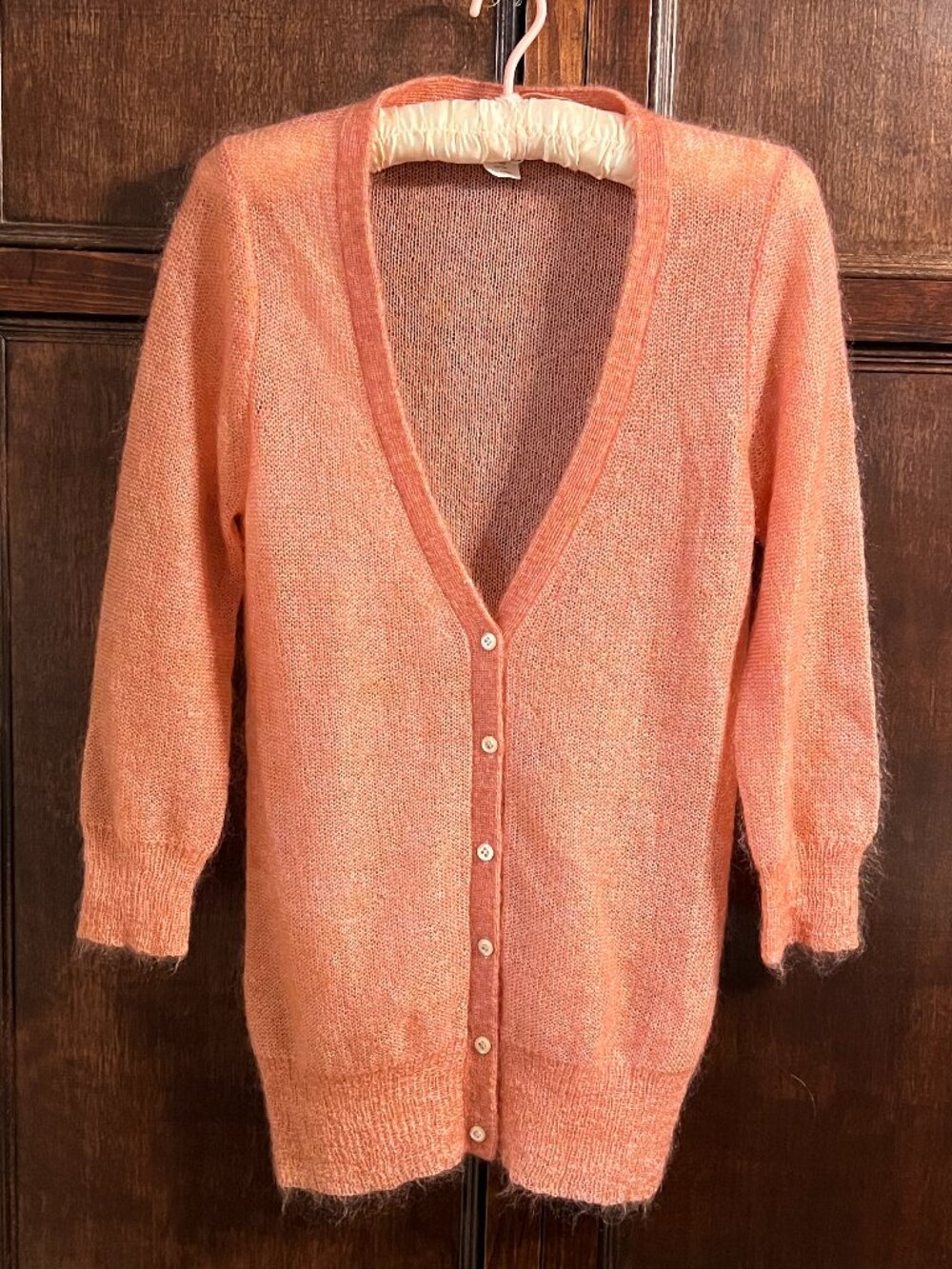 J CREW MOHAIR BLEND CARDIGAN IN HEATHERED CORAL SIZE S